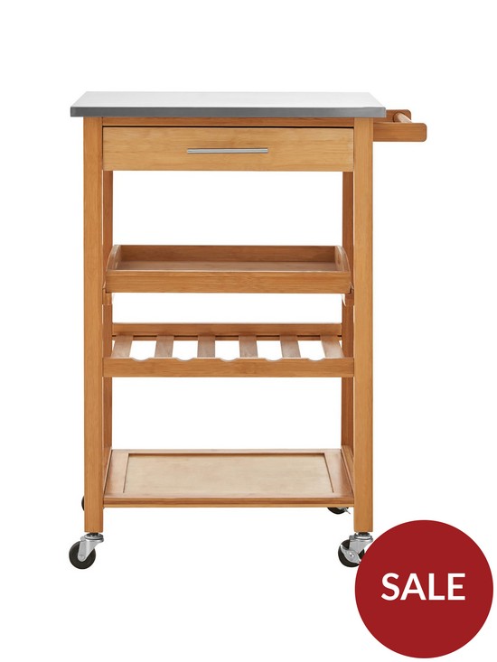 front image of premier-housewares-bamboo-small-kitchen-trolley