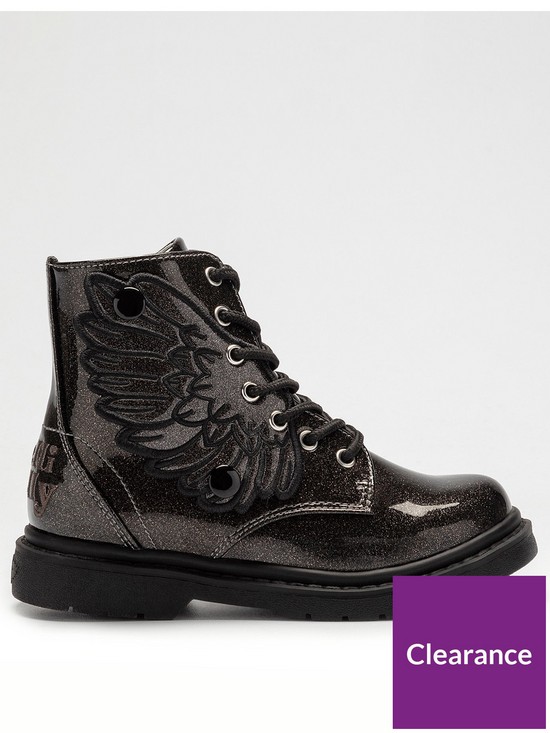 front image of lelli-kelly-angel-wings-glitter-ankle-boots-blacknbsp