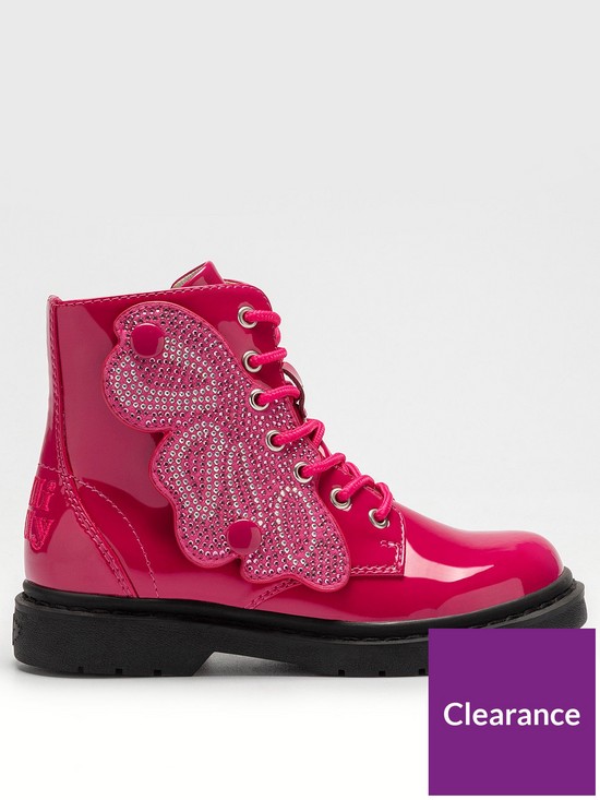 front image of lelli-kelly-diamond-wings-patent-ankle-boots-fuchsia