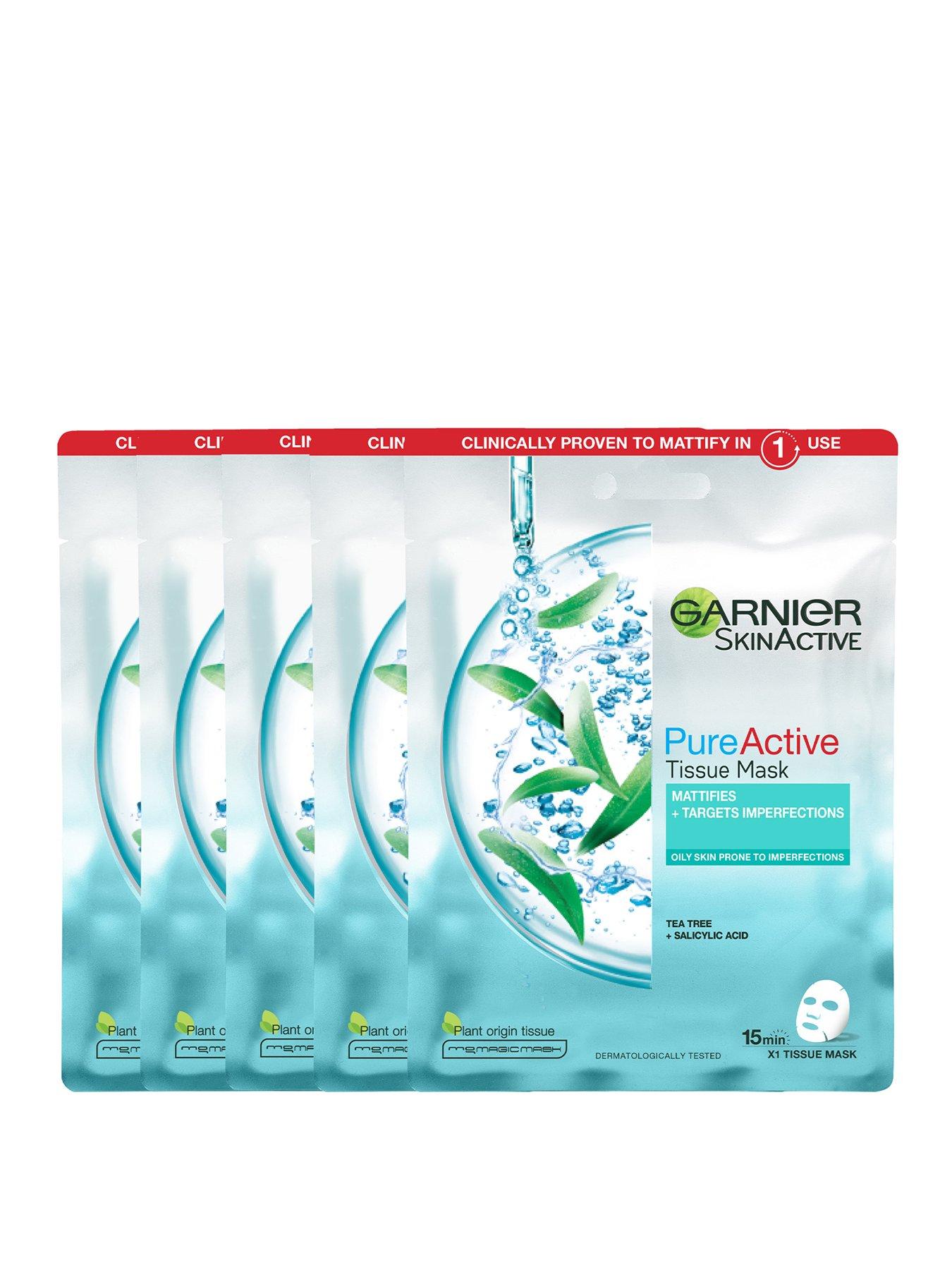 Garnier Pure Active Tea Tree & Salicylic Acid Sheet Mask, Pack of 5