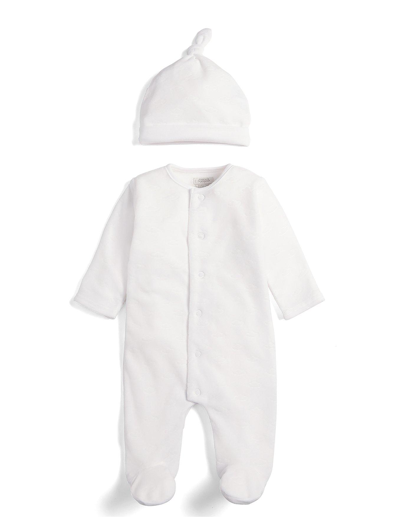 undefined Unisex Baby Cloud Velour Sleepsuit With Hat - White