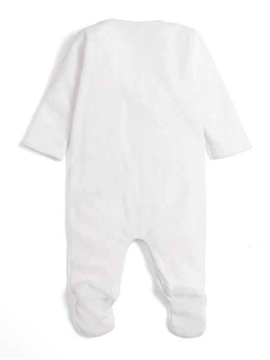 back image of mamas-papas-unisex-baby-cloud-velour-sleepsuit-with-hat-white