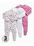 mamas-papas-baby-girls-3-pack-dino-sleepsuits-multifront