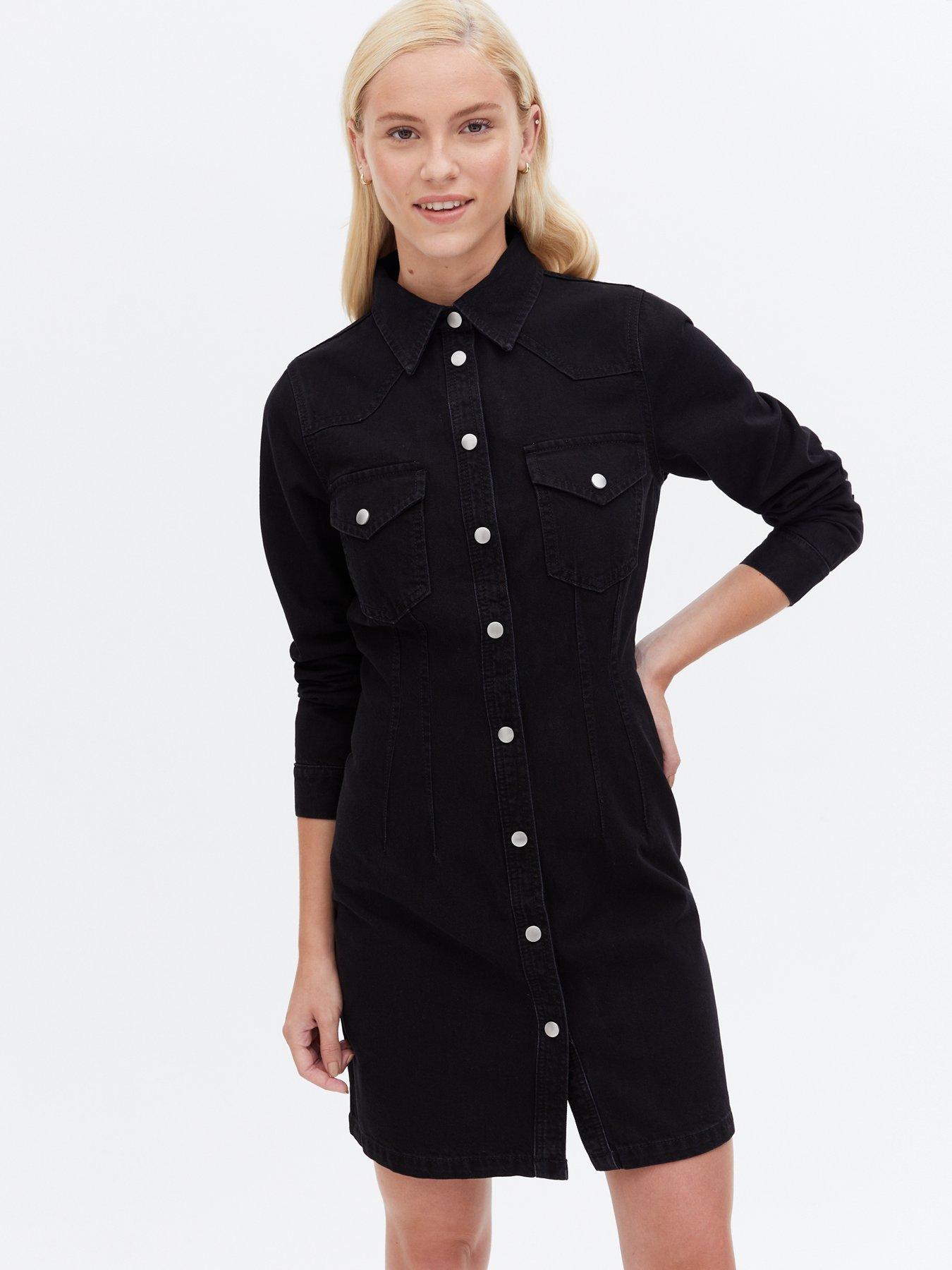 new look black denim dress