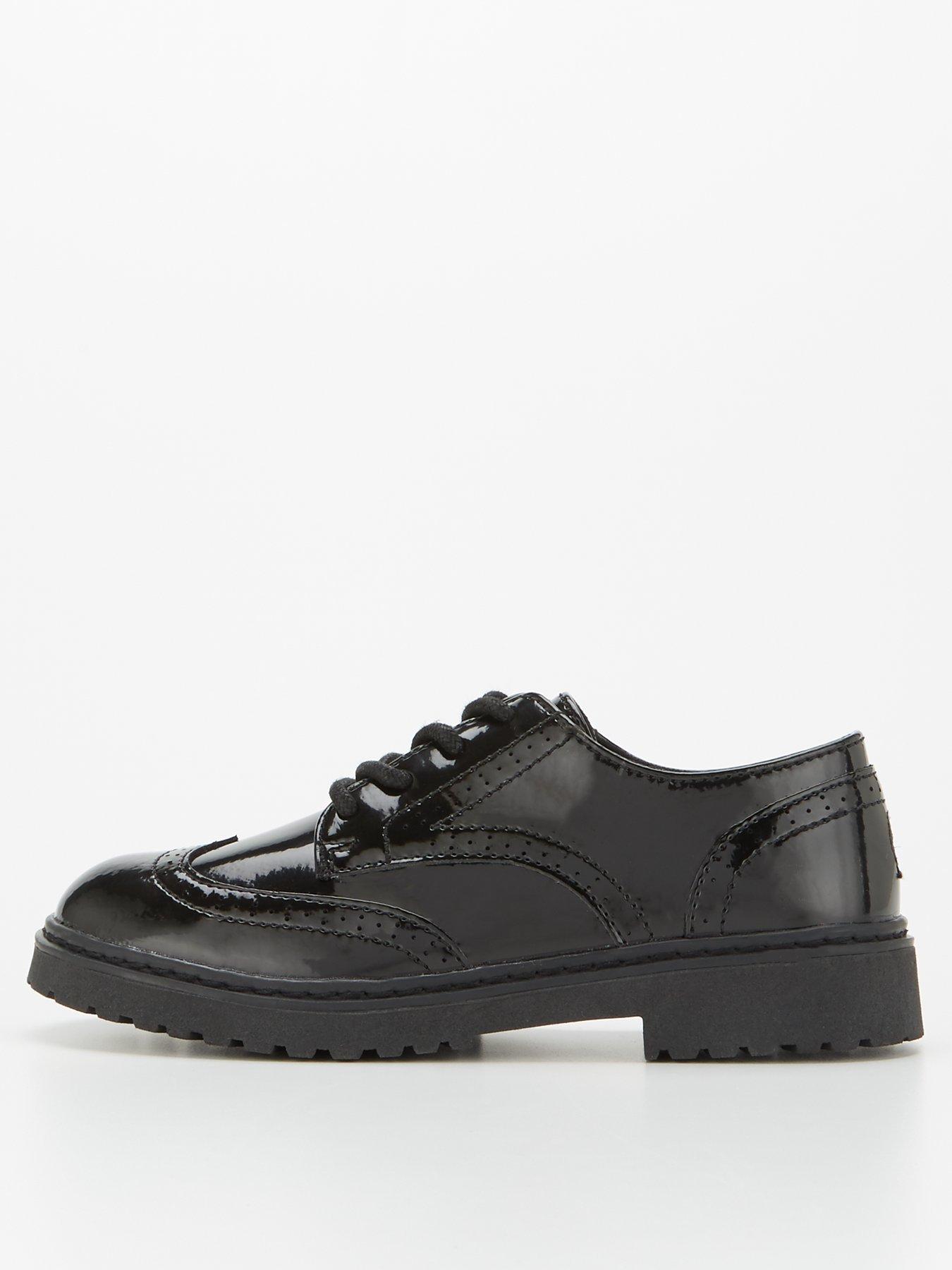 V by Very Girls Lace Up Patent Leather School Shoe Black
