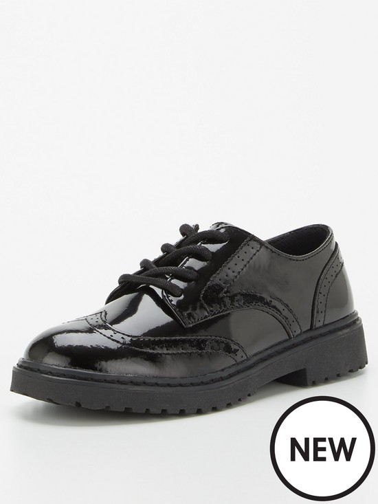 stillFront image of everyday-girlsnbsplace-up-patent-leather-school-shoe-black