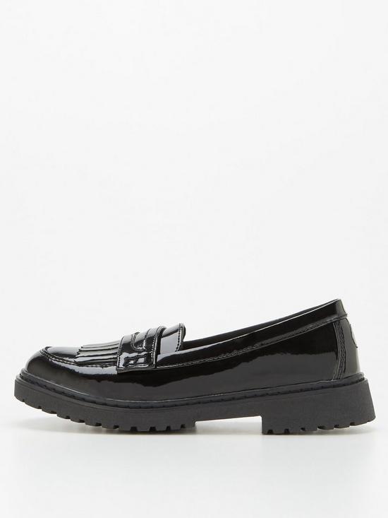 front image of everyday-girls-loafer-leather-school-shoe-black