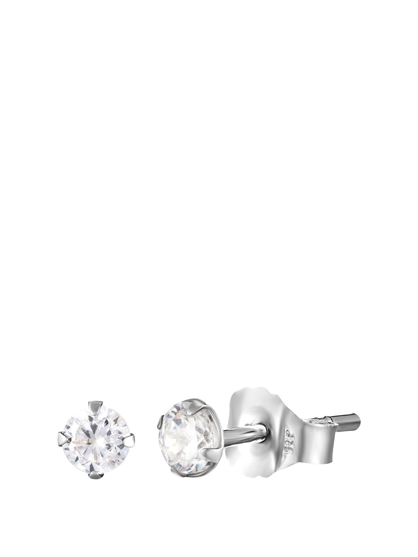 undefined Sterling Silver 3mm Round Brilliant Cubic Zirconia Stud Earrings