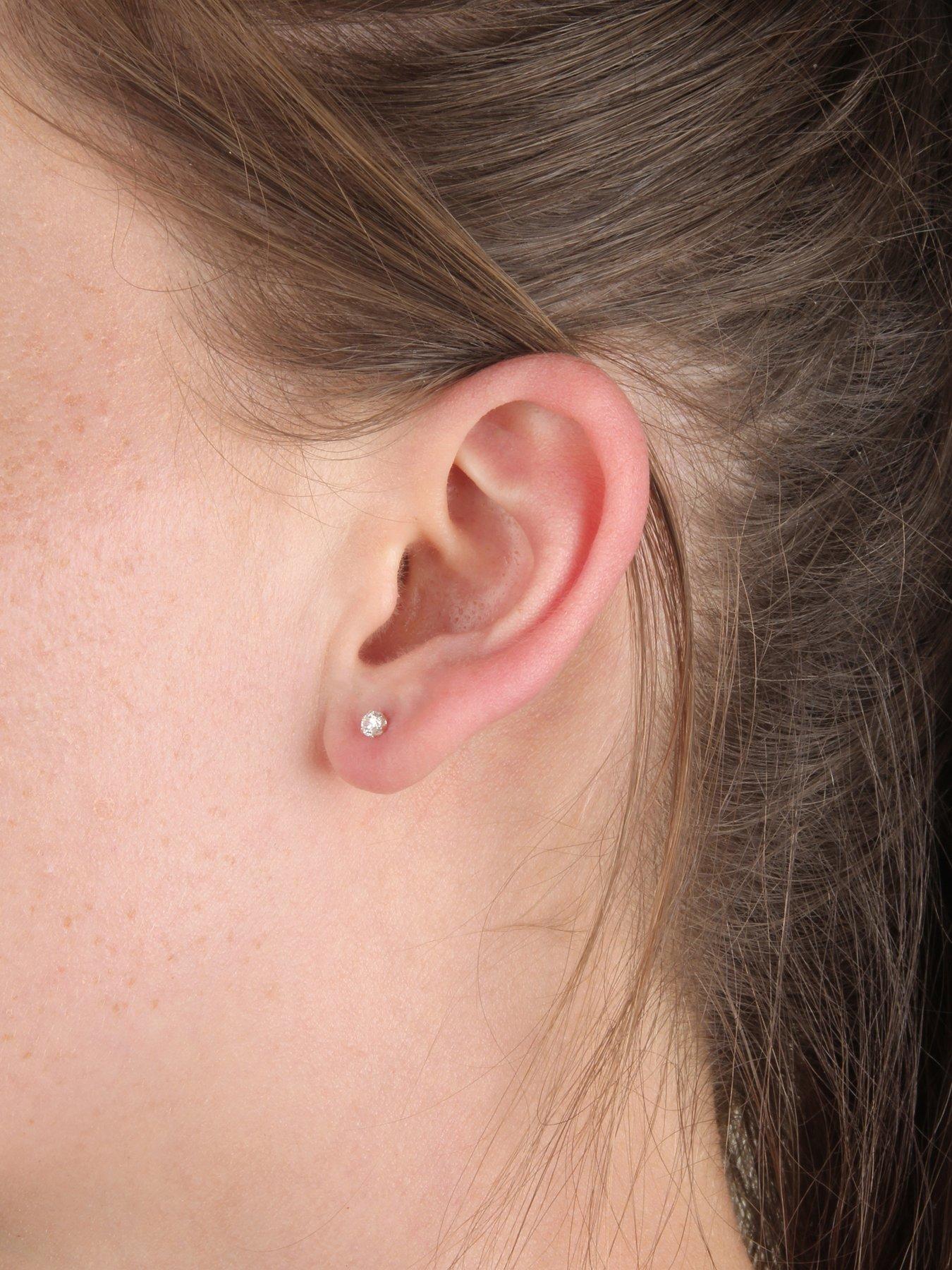 Image 2 of 4 of The Love Collection Sterling Silver 3mm Round Brilliant Cubic Zirconia Stud Earrings