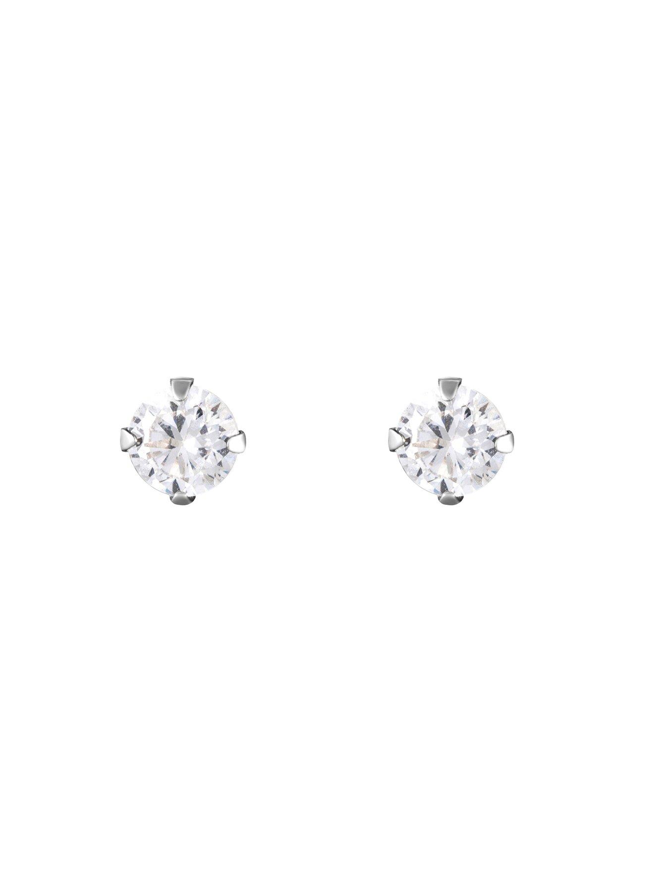 Image 3 of 4 of The Love Collection Sterling Silver 3mm Round Brilliant Cubic Zirconia Stud Earrings