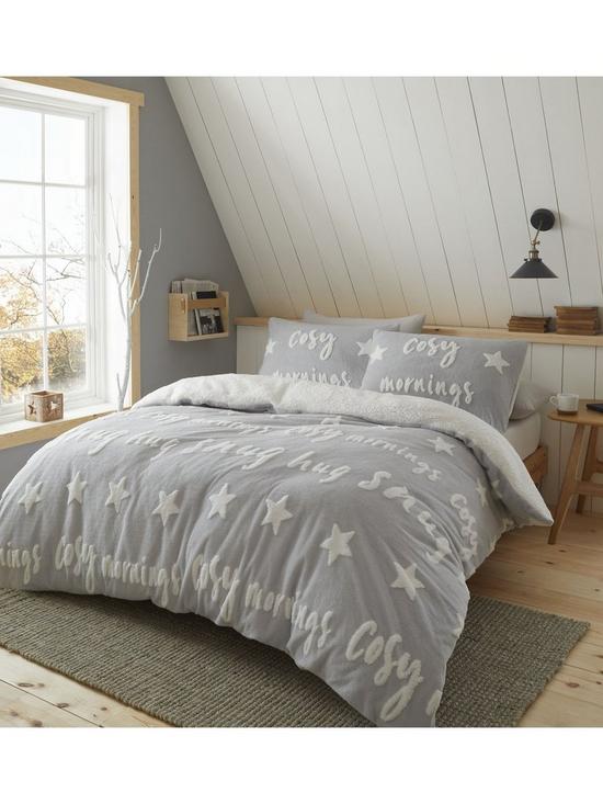 front image of catherine-lansfield-cosy-up-tufted-fleece-duvet-cover-set-grey