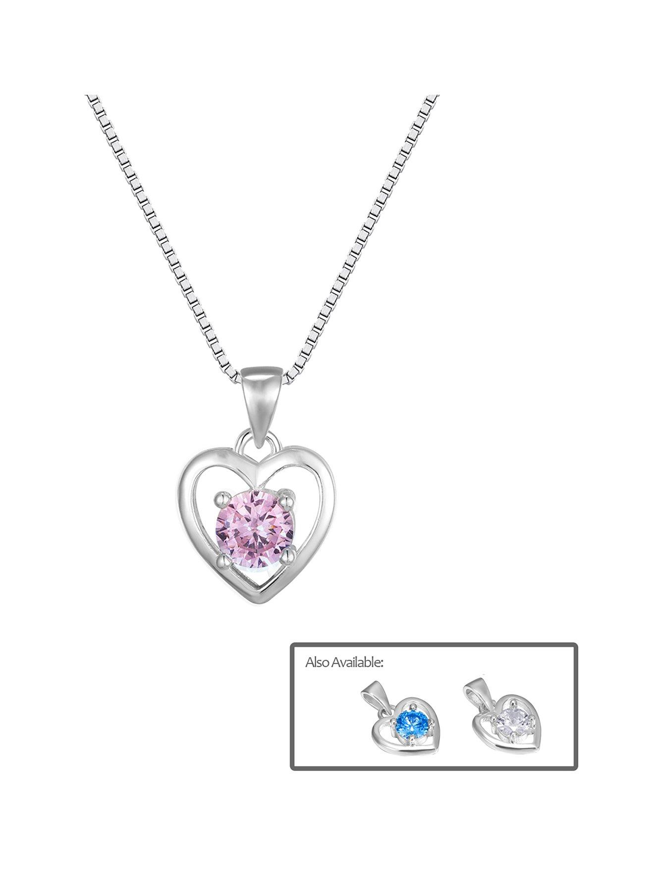 undefined Sterling Silver Heart Necklace with Cubic Zirconia Stone Detail