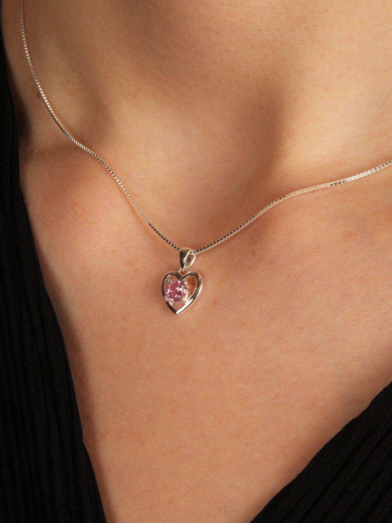  image of the-love-collection-sterling-silver-heart-necklace-with-cubic-zirconia-stone-detail