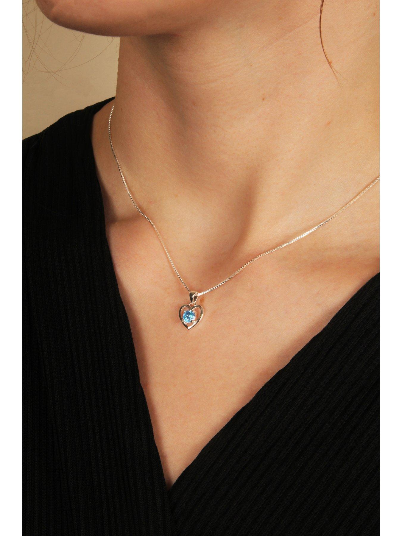  image of the-love-collection-sterling-silver-heart-necklace-with-cubic-zirconia-stone-detail