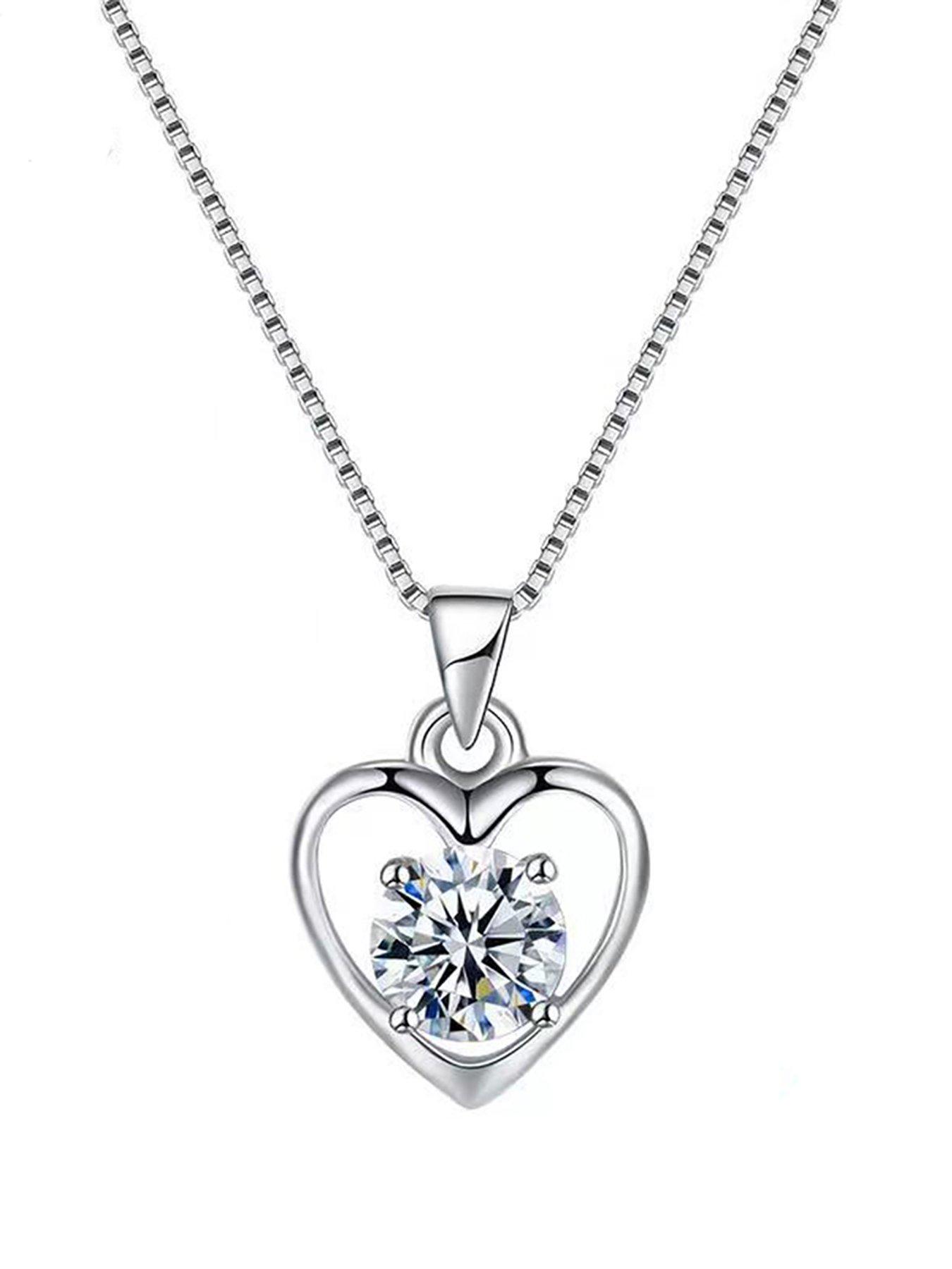  image of the-love-collection-sterling-silver-heart-necklace-with-cubic-zirconia-stone-detail