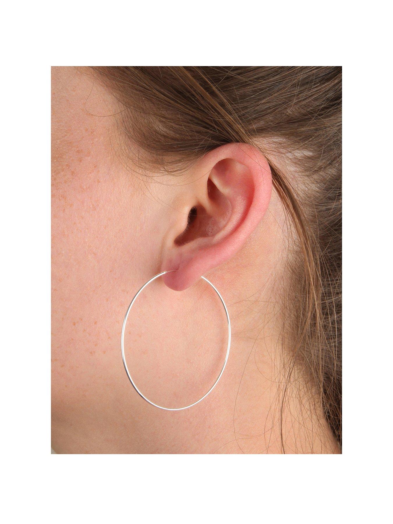 The Love Collection Sterling Silver 50mm Large Sleeper Slim Hoop Earrings