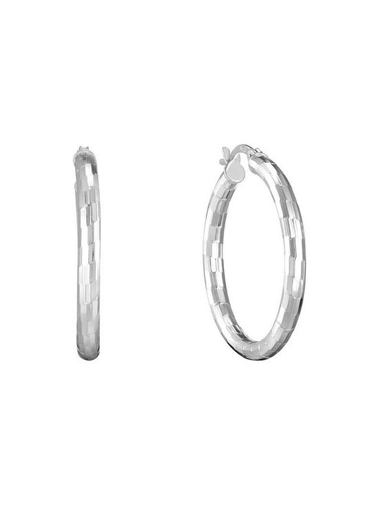 back image of the-love-silver-collection-sterling-silver-polished-diamond-cut-hoop-earrings