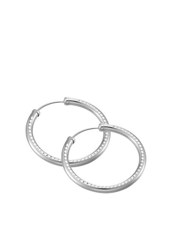 front image of love-diamond-sterling-silver-32mm-diamond-cut-hoops