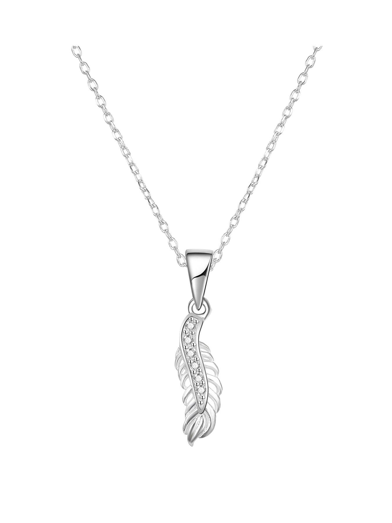  image of the-love-collection-sterling-silver-feather-cubic-zirconia-necklace
