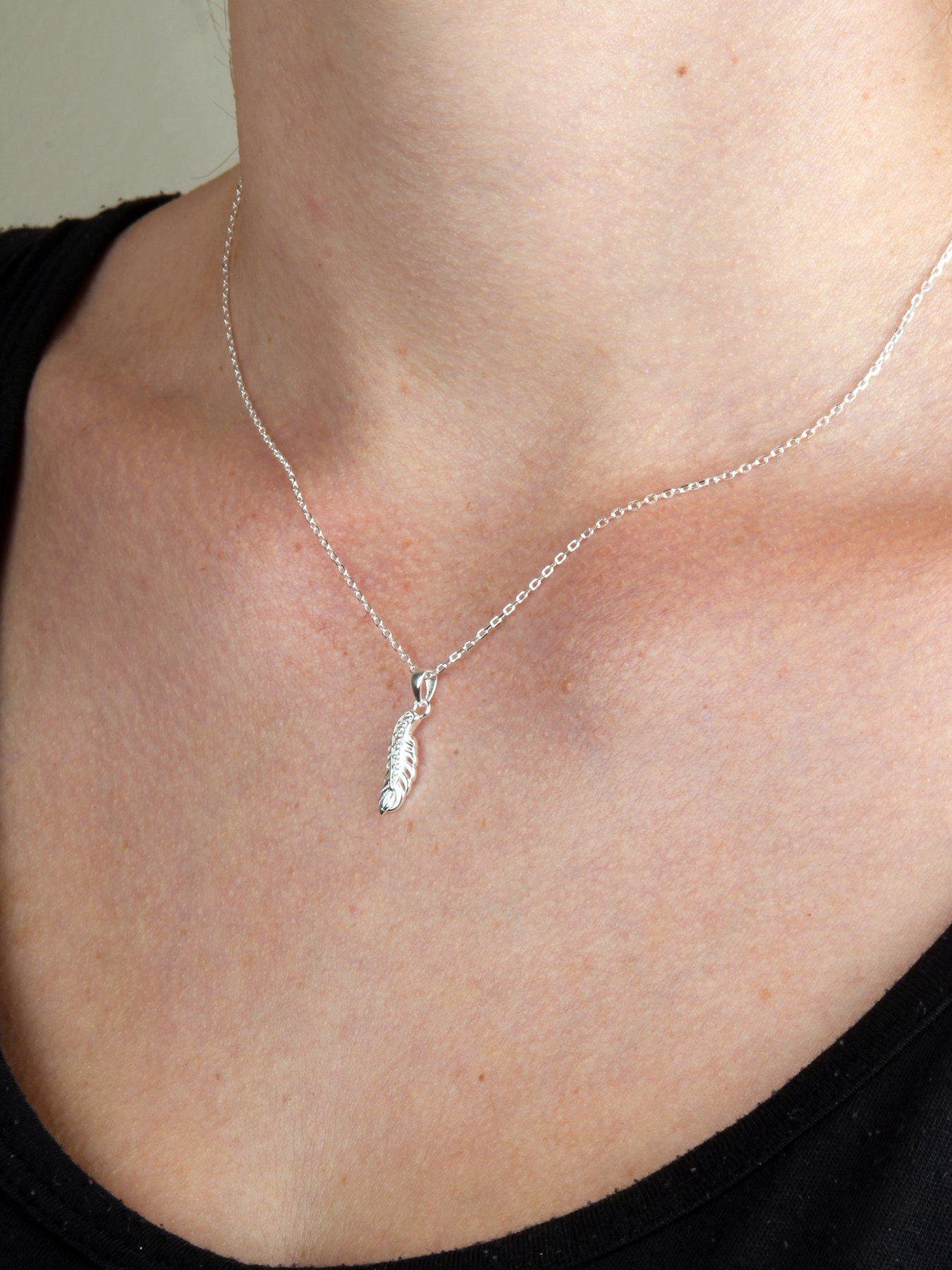  image of the-love-collection-sterling-silver-feather-cubic-zirconia-necklace