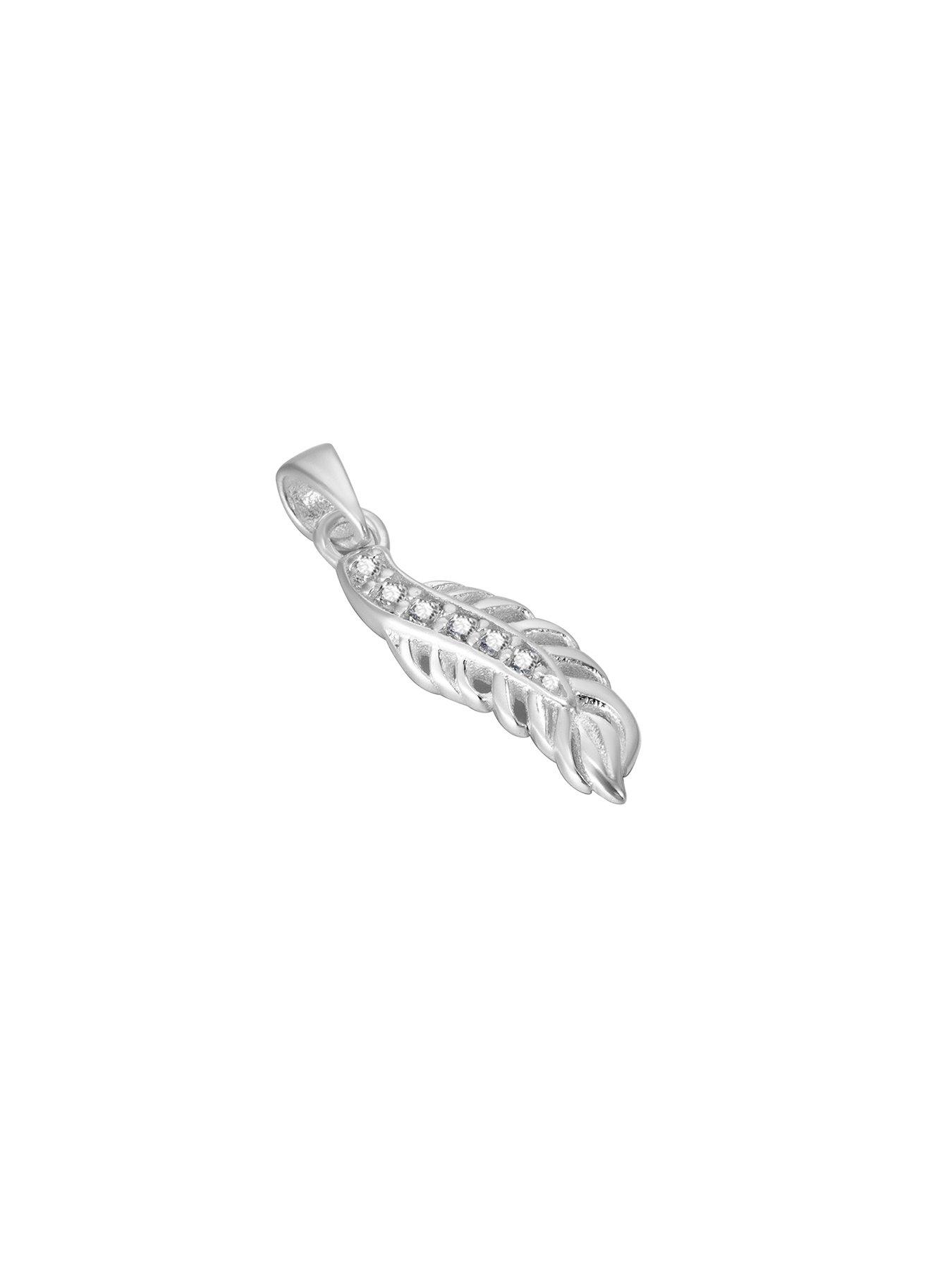  image of the-love-collection-sterling-silver-feather-cubic-zirconia-necklace