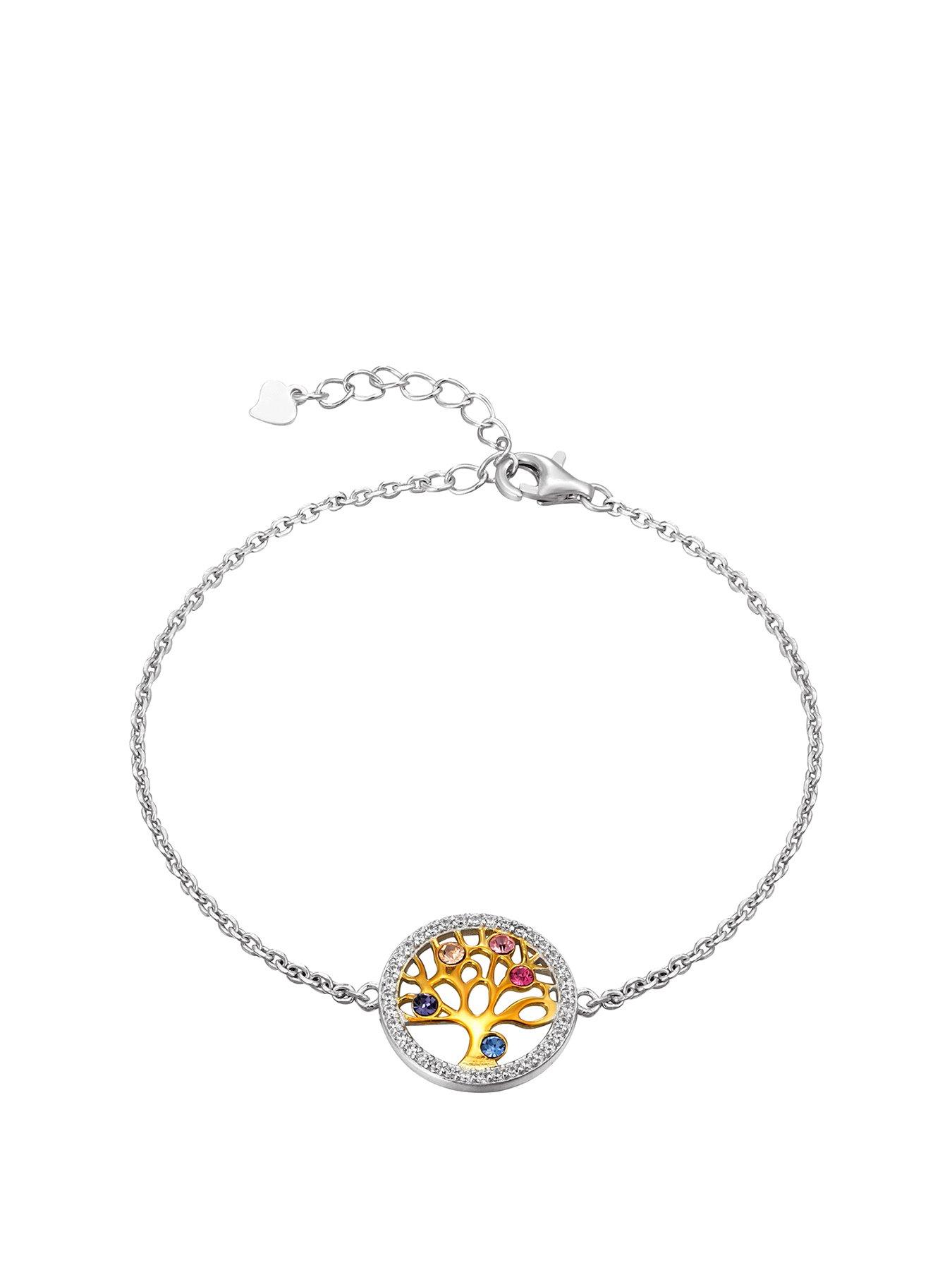 Image 1 of 4 of The Love Collection Sterling Silver &amp; Cubic Zirconia Detail Tree Of Life Adjustable Bracelet