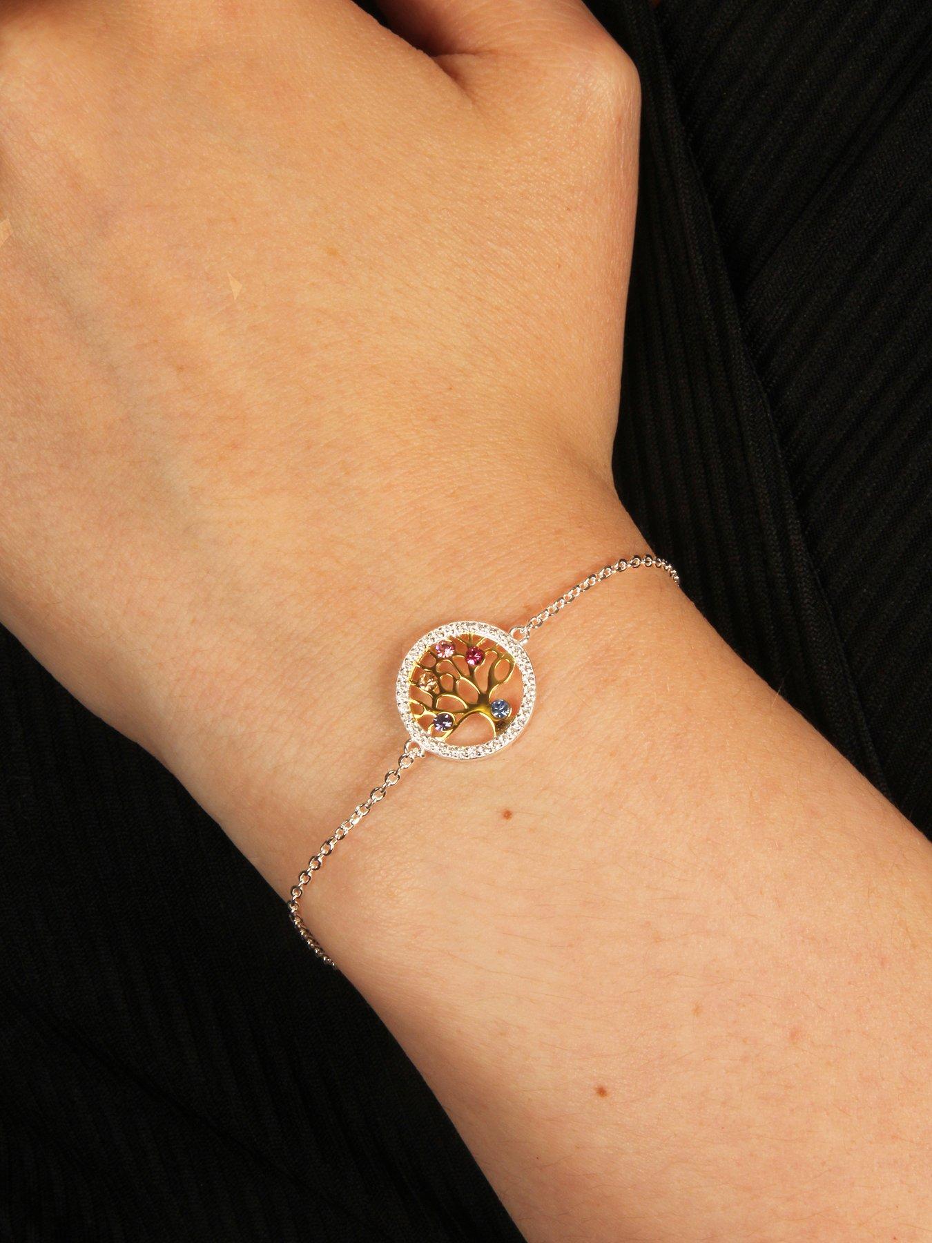 Image 2 of 4 of The Love Collection Sterling Silver &amp; Cubic Zirconia Detail Tree Of Life Adjustable Bracelet