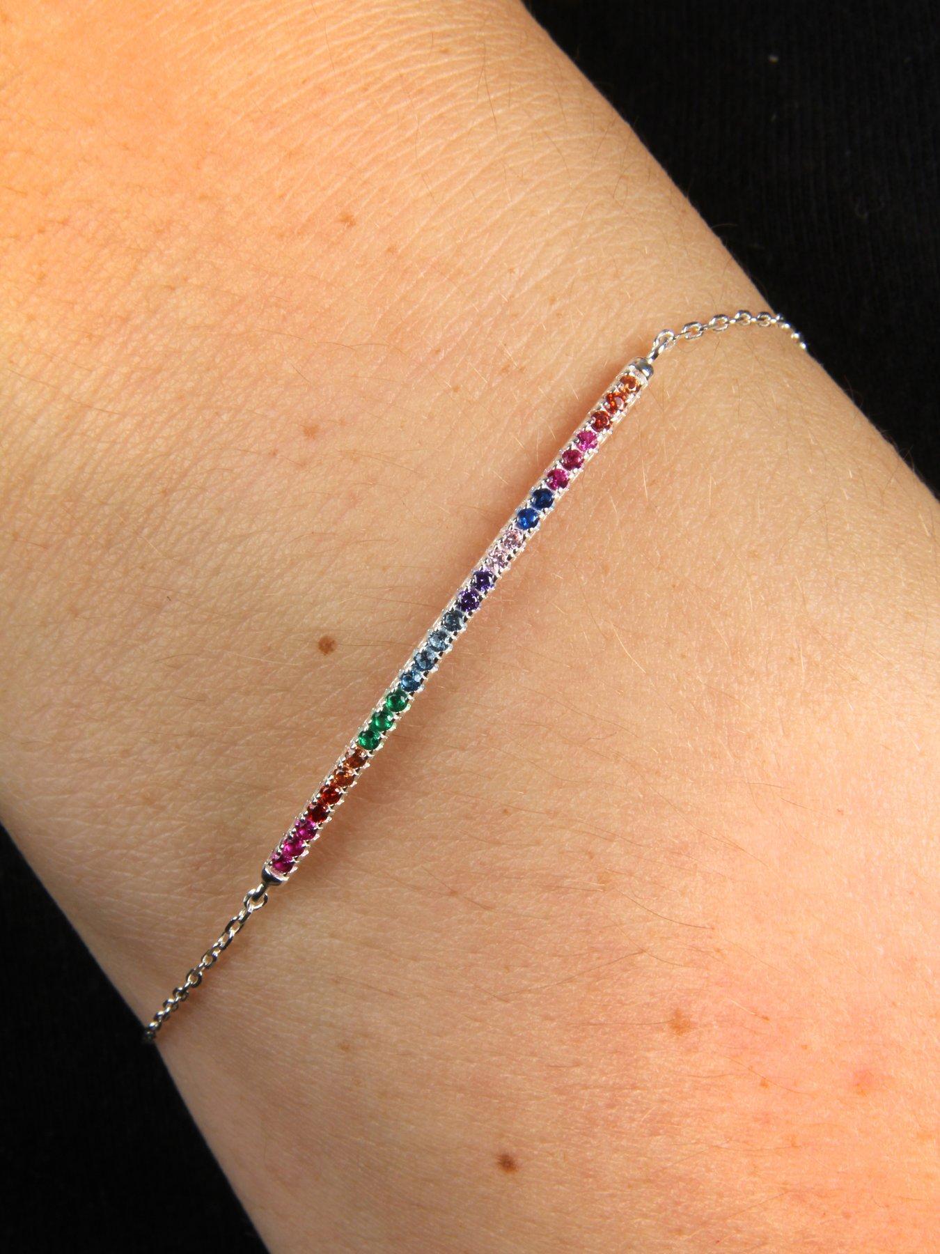  image of the-love-collection-sterling-silver-multi-coloured-rainbow-cubic-zirconia-adjustable-bracelet