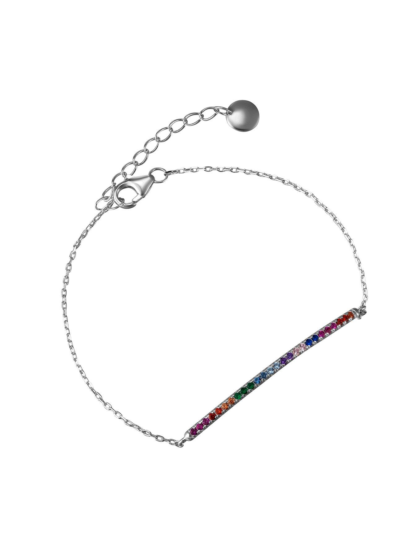  image of the-love-collection-sterling-silver-multi-coloured-rainbow-cubic-zirconia-adjustable-bracelet