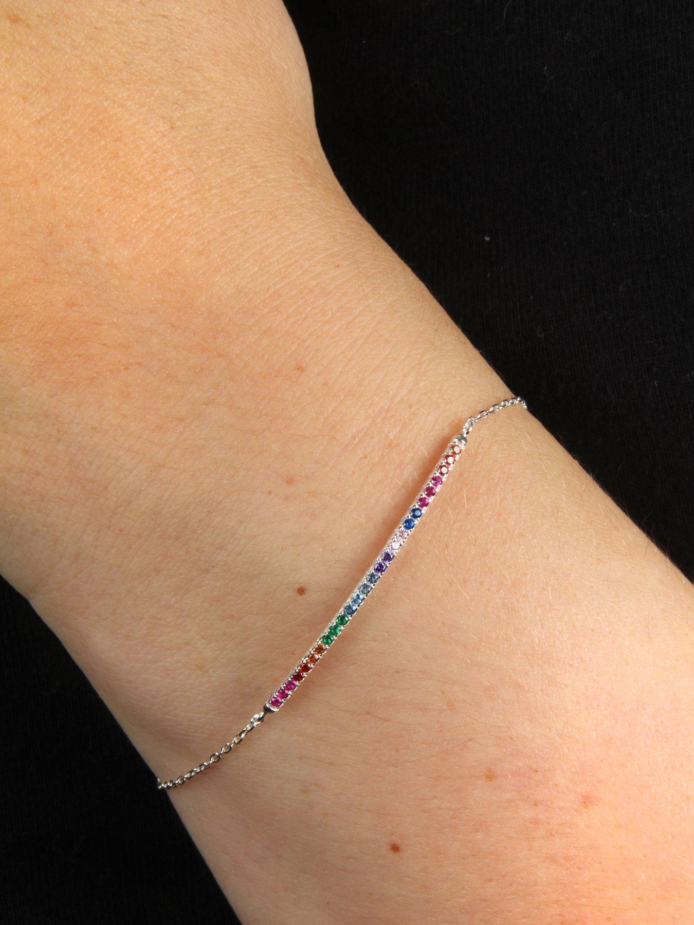  image of the-love-collection-sterling-silver-multi-coloured-rainbow-cubic-zirconia-adjustable-bracelet