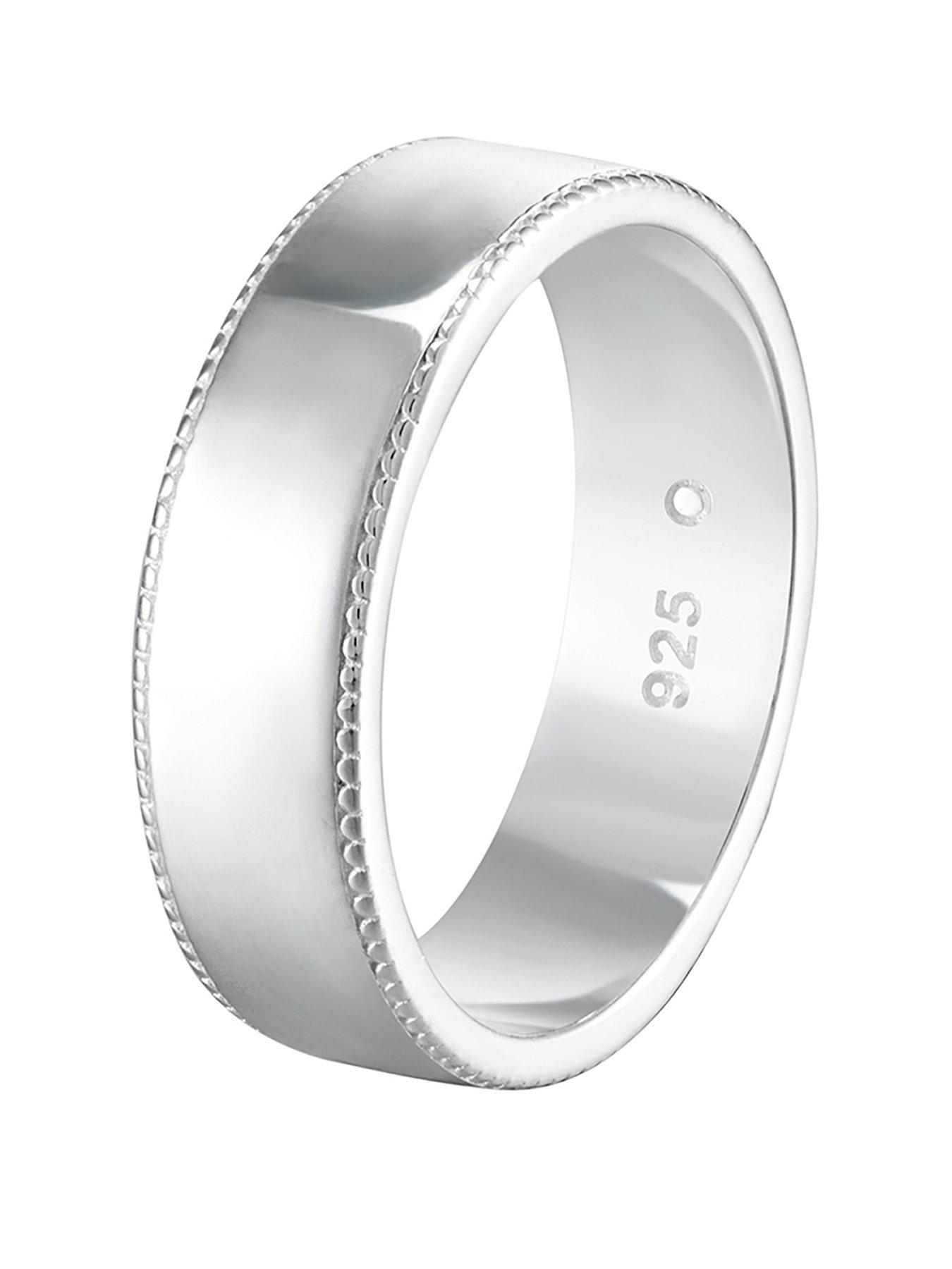 Image 1 of 6 of The Love Collection Sterling Silver Milgrain Edge 6mm Court Wedding Band Ring