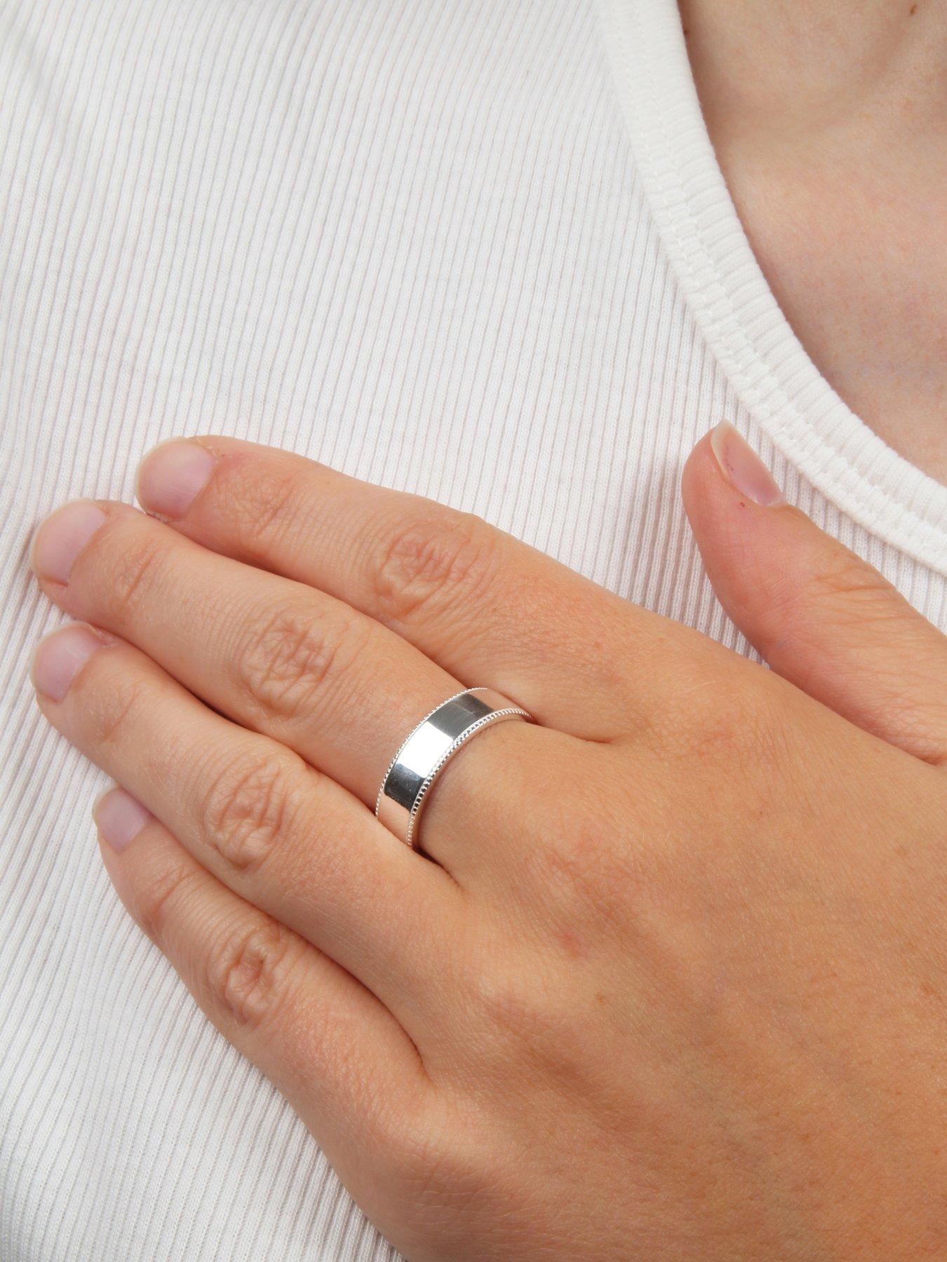 Image 4 of 6 of The Love Collection Sterling Silver Milgrain Edge 6mm Court Wedding Band Ring