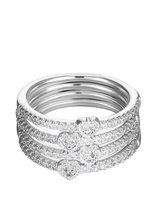 front image of the-love-silver-collection-sterling-silver-cubic-zirconia-heart-double-band-ring