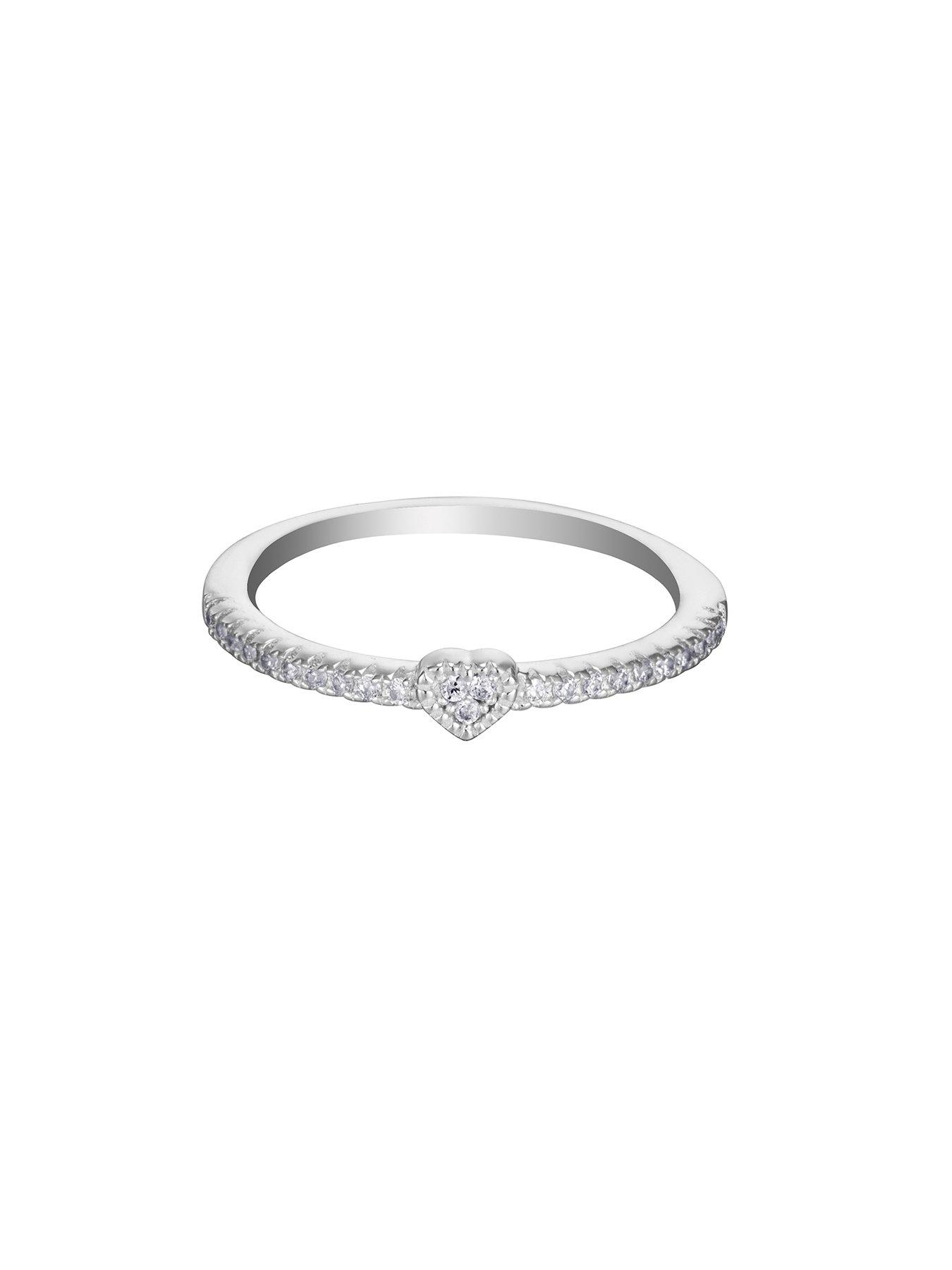 Image 2 of 7 of The Love Collection Sterling Silver & Cubic Zirconia Heart Double Band Ring