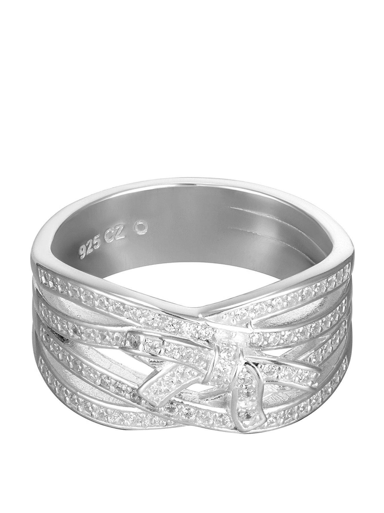 Image 1 of 7 of The Love Collection Sterling Silver Multi Row Cubic Zirconia Bow Ring