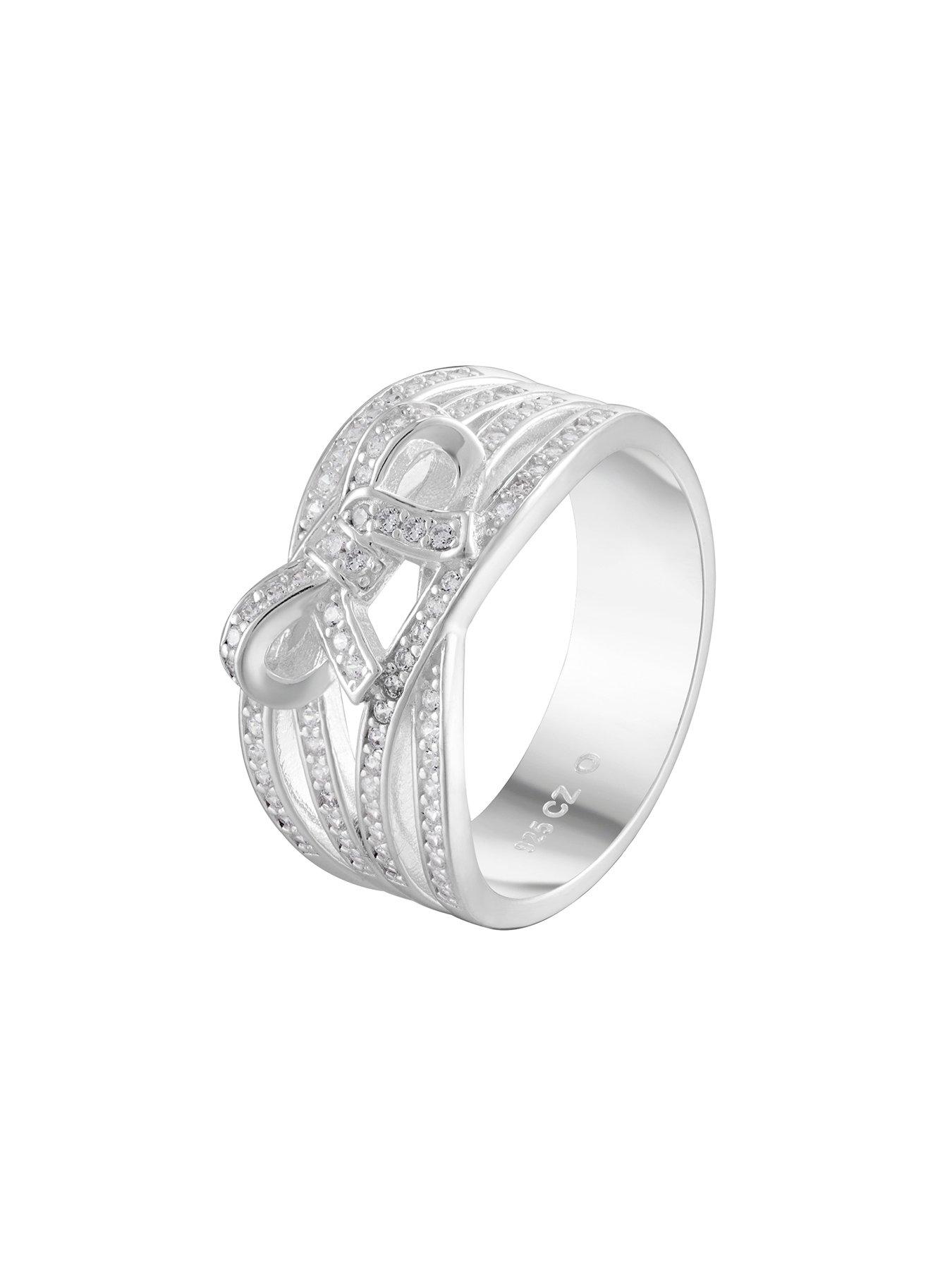 Image 3 of 7 of The Love Collection Sterling Silver Multi Row Cubic Zirconia Bow Ring