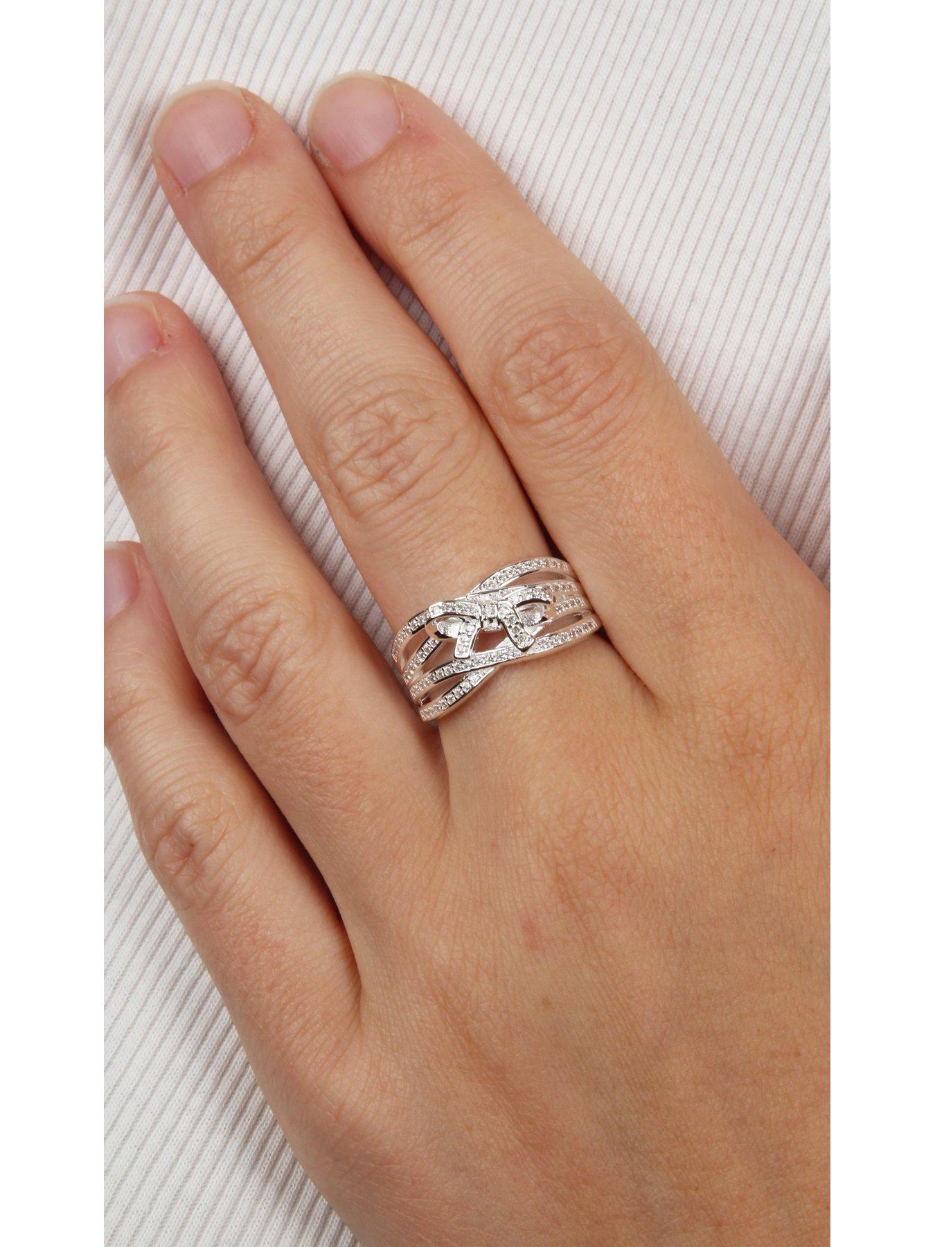 Image 4 of 7 of The Love Collection Sterling Silver Multi Row Cubic Zirconia Bow Ring