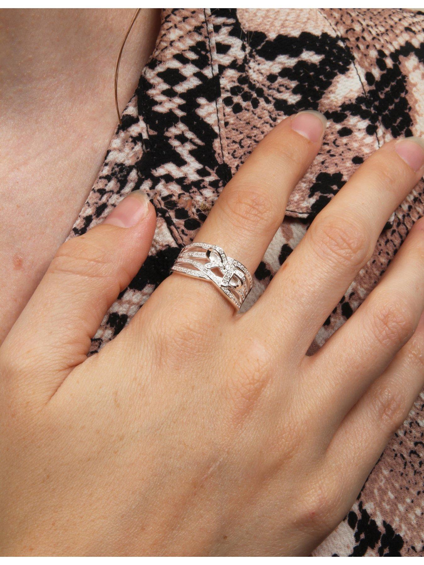 Image 6 of 7 of The Love Collection Sterling Silver Multi Row Cubic Zirconia Bow Ring