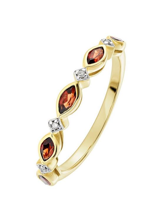 front image of love-gem-9ct-yellow-gold-garnet-and-diamond-half-eternity-ring
