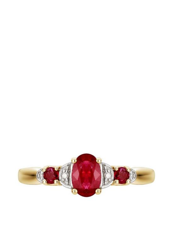 stillFront image of love-gem-9ct-yellow-gold-46mm-treated-ruby-and-diamond-ring