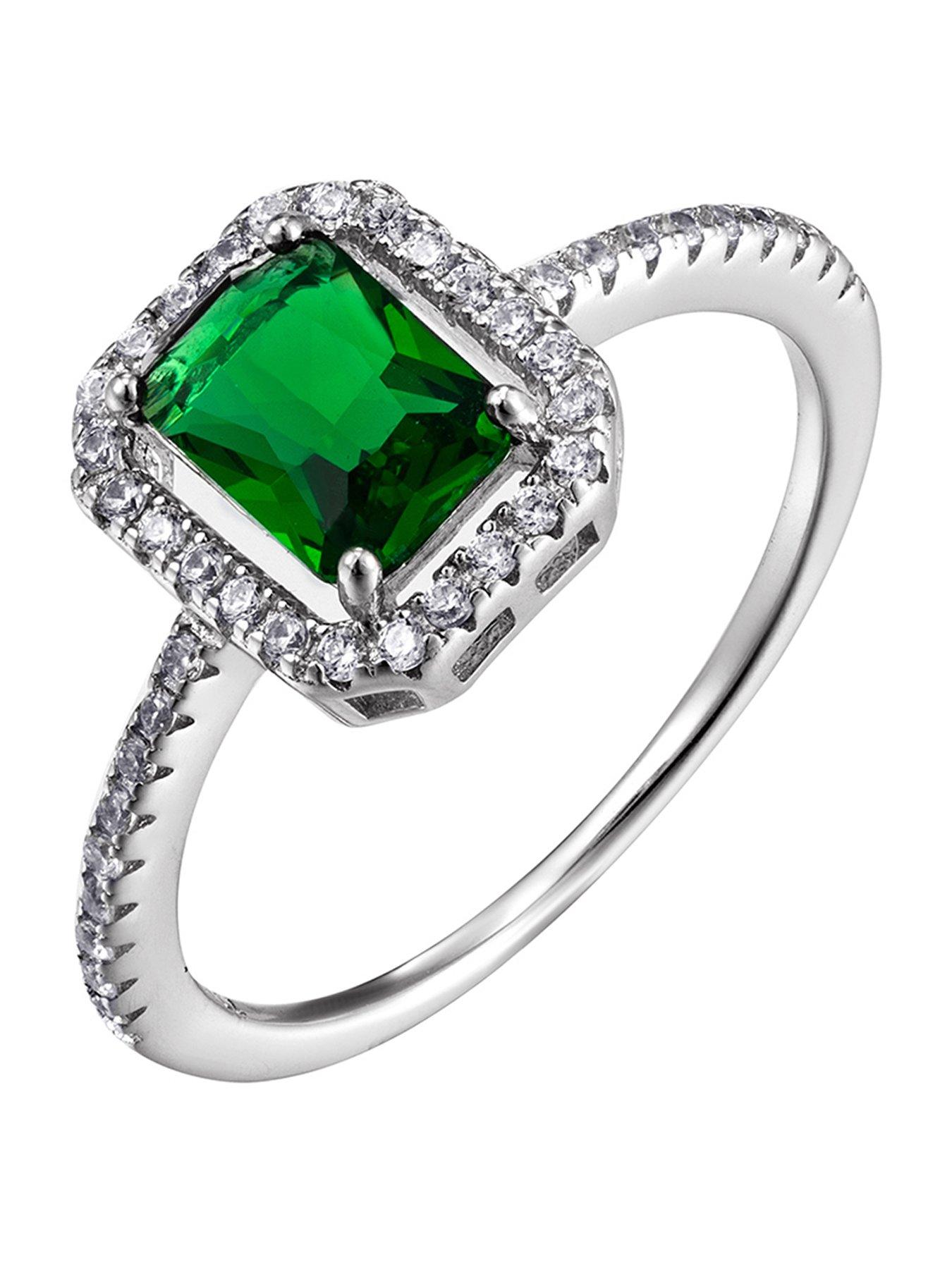 Image 1 of 6 of The Love Collection Sterling Silver and Emerald Cubic Zirconia Ring