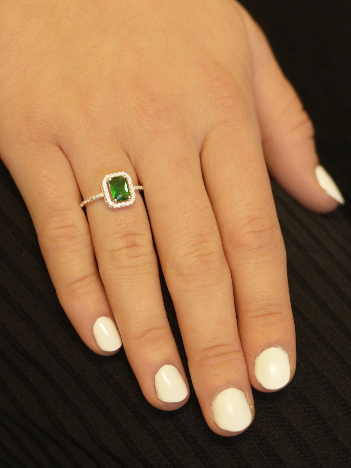 Image 4 of 6 of The Love Collection Sterling Silver and Emerald Cubic Zirconia Ring