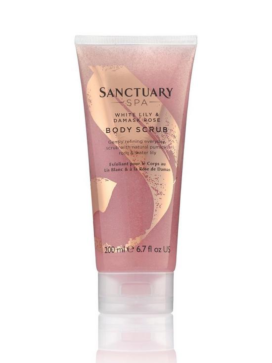 front image of sanctuary-spa-white-lily-and-damask-rose-body-scrub-200-ml