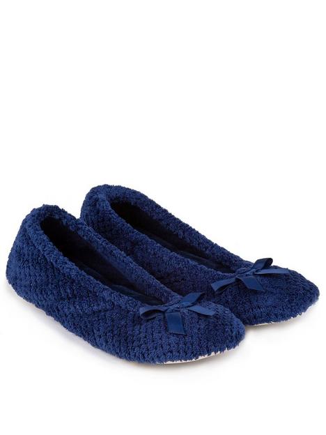totes-isotoner-popcorn-ballet-slipper-with-bow-navy