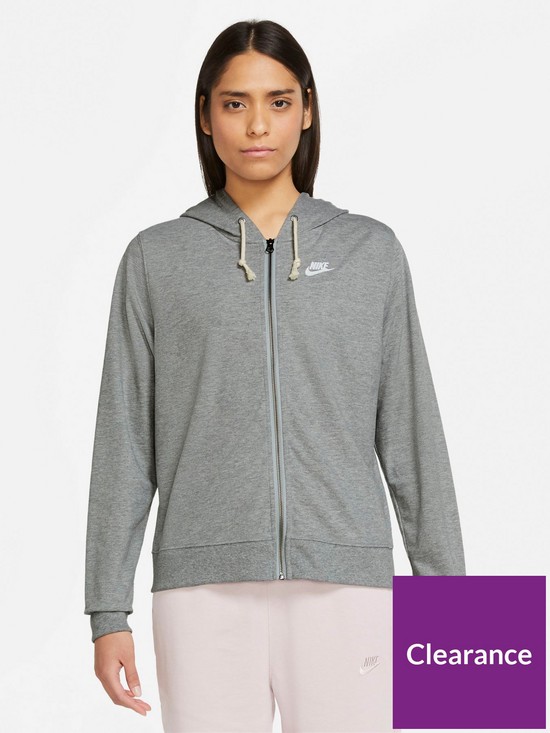 front image of nike-gym-vintage-full-zip-hoodie-dark-grey-heather