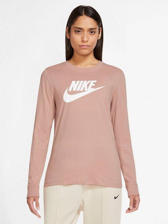 front image of nike-nsw-essential-icon-futura-long-sleevenbsptop-rosenbsppink