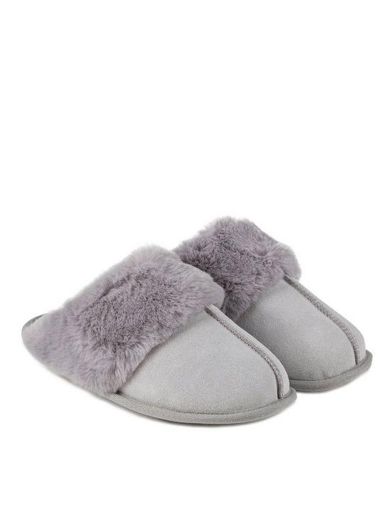 front image of totes-real-suede-mule-slipper-grey