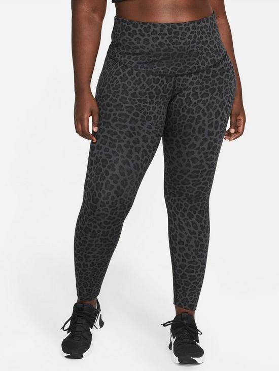 front image of nike-curve-the-one-leopard-print-leggings-grey