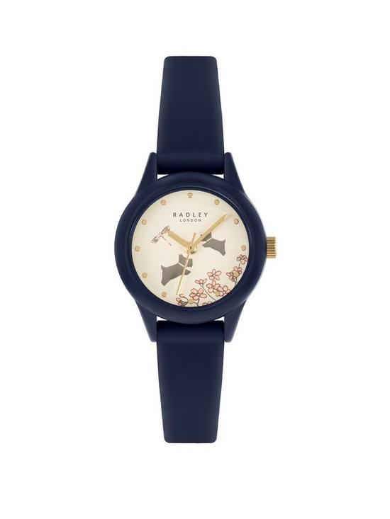 front image of radley-ladies-ink-silicon-strap-floral-dog-dial-watch-ry21282