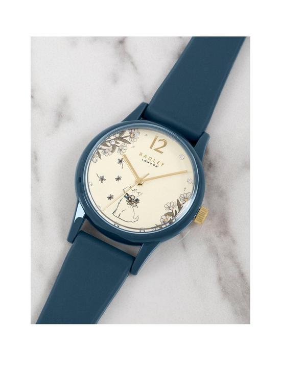 stillFront image of radley-ladies-teal-silicone-strap-floral-dog-dial-watch-ry21286